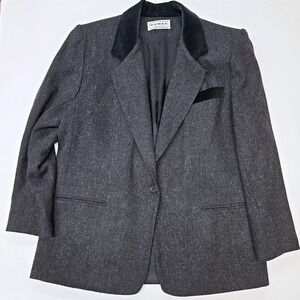 Vintage Dumas Women's Gray Blazer‎ Jacket Velvet Collar Made in USA Size 16